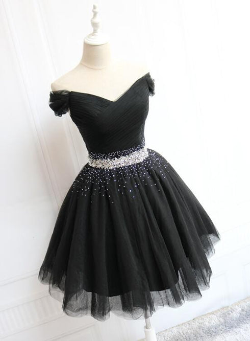Little Black Homecoming Dress Tulle Cute Short Formal Dress