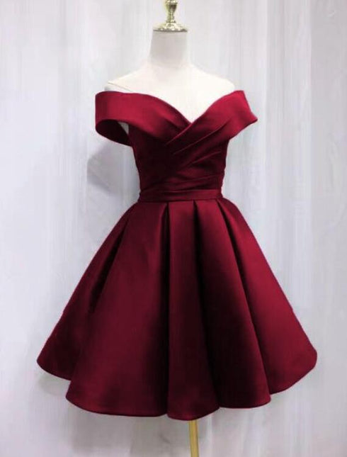 Beautiful Satin Sweetheart  Bridesmaid Dress, Off Shoulder Short Formal Dress