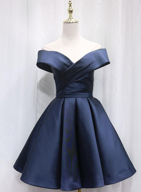 Beautiful Satin Sweetheart  Bridesmaid Dress, Off Shoulder Short Formal Dress
