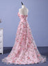 Dark Pink Tulle Flowers Long junior Prom Dress, Pink Party Gown