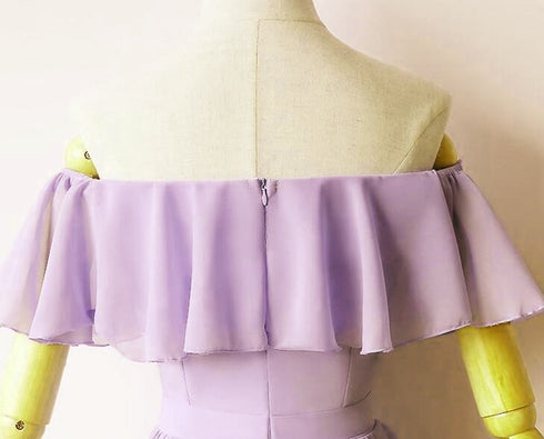 Lovely Short Chiffon Light Purple Party Dress, Off the Shoulder Prom Dress