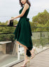 Green Chiffon High Low Bridesmaid Dress Party Dress, High Neckline Prom Dresses