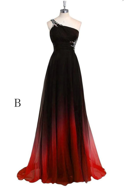 Charming A Line Sweep Train One Shoulder Sleeveless Gradient Prom Dress, Chiffon Party Dress
