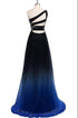 Charming A Line Sweep Train One Shoulder Sleeveless Gradient Prom Dress, Chiffon Party Dress