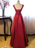 Beautiful Dark Red Lace Long Junior Prom Dress, Lace Top Party Dress