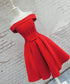 Beautiful Red Satin Short Party Dress, Red Off Shoulder Homecoming Dress