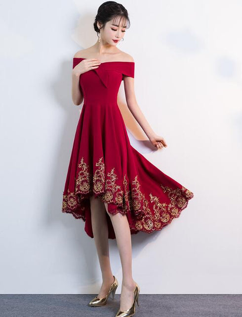 Lovely Dark Red High Low Bridesmaid Dress, Short Prom Dress