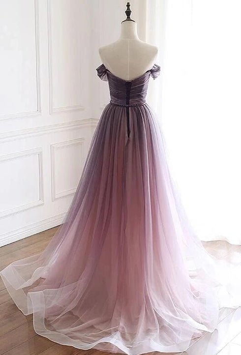 Beautiful Tulle Gradient Long Formal Gown, A-line Floor Length Party Dress