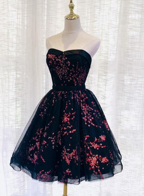 Lovely Black Sweetheart Short Homecoming Dress, Black Prom Dress