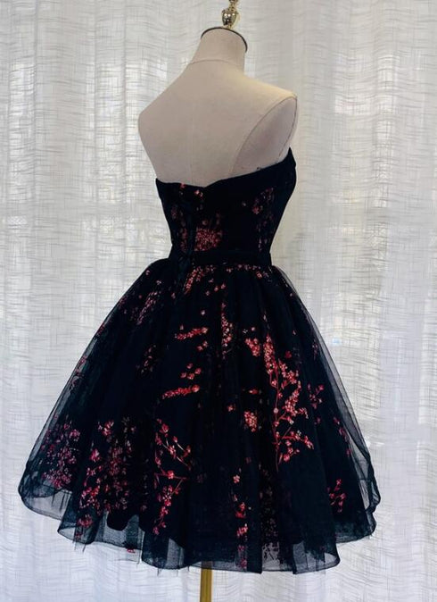 Lovely Black Sweetheart Short Homecoming Dress, Black Prom Dress