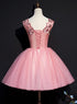 Beautiful Pink Tulle Flowers Homecoming Dress, Short Pink Teen Formal Dress