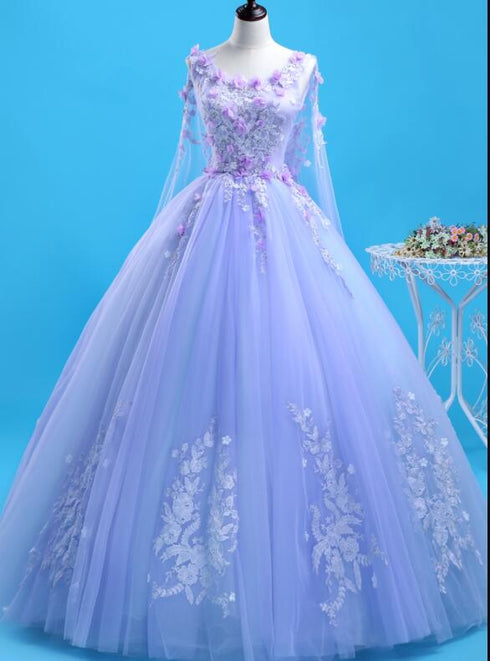 Beautiful Lavender Flowers Round Neckline Party Dress, Sweet 16 Gown