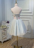 Light Blue Tulle Floral Short Sweetheart Homecoming Dress, Blue Prom Dress