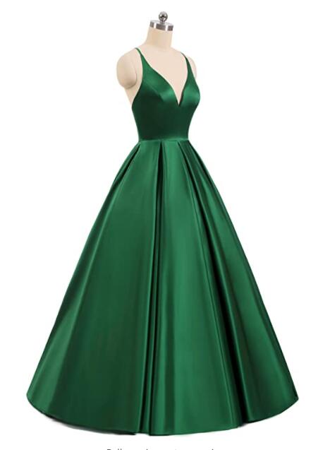 Charming Satin Cross Back Deep V-neckline Long Party Dress, Floor Length Evening Dress