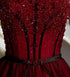 Red and Black Scoop Tulle Long Party Dress with Beadings, Long Tulle A-line Formal Dress