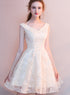 Ivory Lace Short V-neckline Lovely Homecoming Dress, Cute Short Prom Dress Party Dress