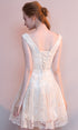 Ivory Lace Short V-neckline Lovely Homecoming Dress, Cute Short Prom Dress Party Dress