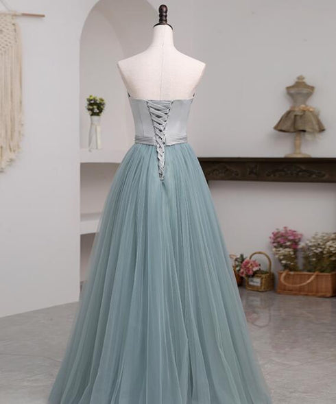 Beautiful Grey and Green Long Simple Party Dress Prom Dress, A-line Formal Dresses