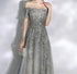 Beautiful Tulle Off Shoulder Prom Dress Lace-up Evening Dress Gown, Grey Prom Dresses