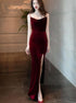 Burgundy Velvet Floor Length Mermaid Prom Dress, Velvet Bridesmaid Dresses