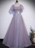 Beautiful Light Purple Sequins Short Sleeves Party Dress, Purple Formal Dresses