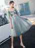Green Tulle V-neckline Floral Tulle Knee Length Party Dress, Green Homecoming Dress