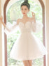 White Tulle Short Sleeves Homecoming Dress, White Party Dress Graduation Dresses