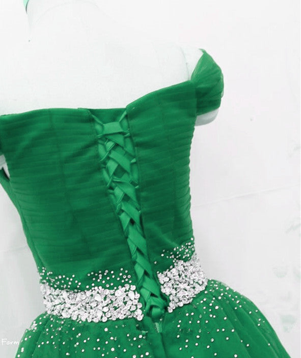 Green A-Line One Shoulder Long Sleeve Pleating Long Formal Dress