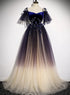 Beautiful Velvet and Gradient Tulle Long Party Dress, Straps Long Evening Gown