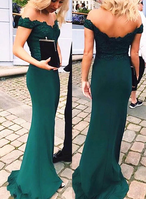 Beautiful Green Off Shoulder Mermaid Party Dress , Dark Green Party Dress