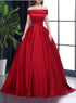 Beautiful Red Off Shoulder Satin Junior Prom Dress, Sweet Red Formal Gown