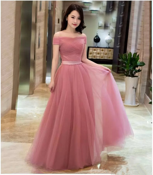 Beautiful Off Shoulder Pink Floor Length Junior Party Dress , Pink Bridesmaid Dresses
