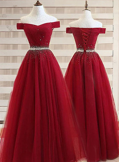 Beautiful Off Shoulder Long Formal Dress, Beaded Party Dresses