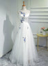 Beautiful White Tulle Long A-line Prom Dress, White Graduation Dress