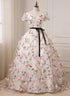 Beautiful Flowers Ball Gown Long Party Dress, Short Sleeves Prom Dress