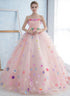 Pink Flowers Organza Ball Gown Sweet 16 Party Dress, Light Pink Formal Dress Party Dress