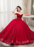 Wine Red Off The Shoulder Lace Party Quinceanera Dresses Sweet 16 Dress,  Ball Gown Prom Dress