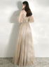 Light Champagne V-neckline Party Dress, A-line Long Prom Dress Evening Dress