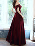Wine Red off Shoulder Prom Dress, Long Elegant Bridal Gown Sparkly Velvet Party Dress