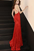 Sexy Sequins Long Slit Cross Back Junior Prom Dress, A-line Party Dress Formal Dress