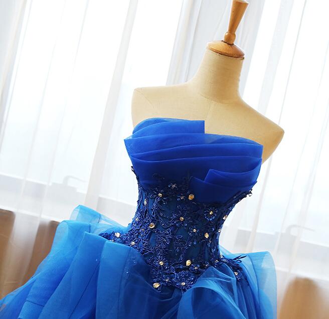 Beautiful Royal Blue Knee Length Party Dress with Applique, Short Prom Dress US size 4 / Custom Color