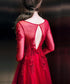 Wine Red Tulle Long Sleeves Lace Applique Party Dress, A-line Tulle Prom Dress Evening Dress