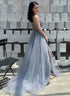 V-neckline Beaded Tulle Long Evening Dress with Leg Slit, Straps Tulle Formal Dresses Prom Dresses