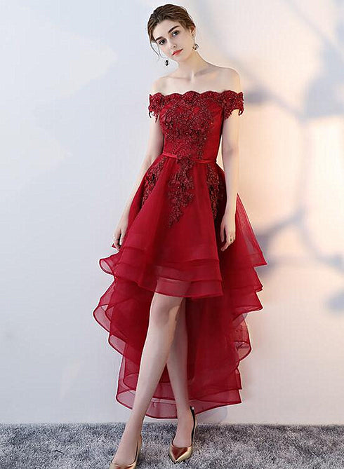 Cute Off Shoulder High Low Homecoming Dress, Fashion Short Party Dress