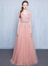 Beautiful Pink Short Sleeves Tulle with Lace A-line Party Dress, Dark Pink Wedding Party Dresses