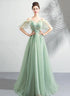 Beautiful Green Off Shoulder Sweetheart Lace Beaded Evening Dresses, Green Formal Dresses