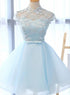 Cute Light Blue Tulle with Lace Party Dress , Beautiful Short Classical Formal Dress