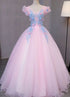 Lovely Pink Sweetheart Party Gown with Blue Lace, Pink Quinceanera Dress
