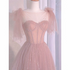 Pink Tulle Sweetheart Tulle with Pearls A-line Prom Dress, Pink Long Evening Dress