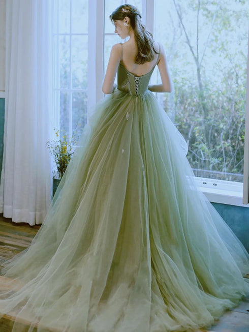Light Green Straps Long Evening Dress Party Dress, Green Formal Dress